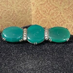 Antique Green Onyx, Marcasite and Sterling Brooch